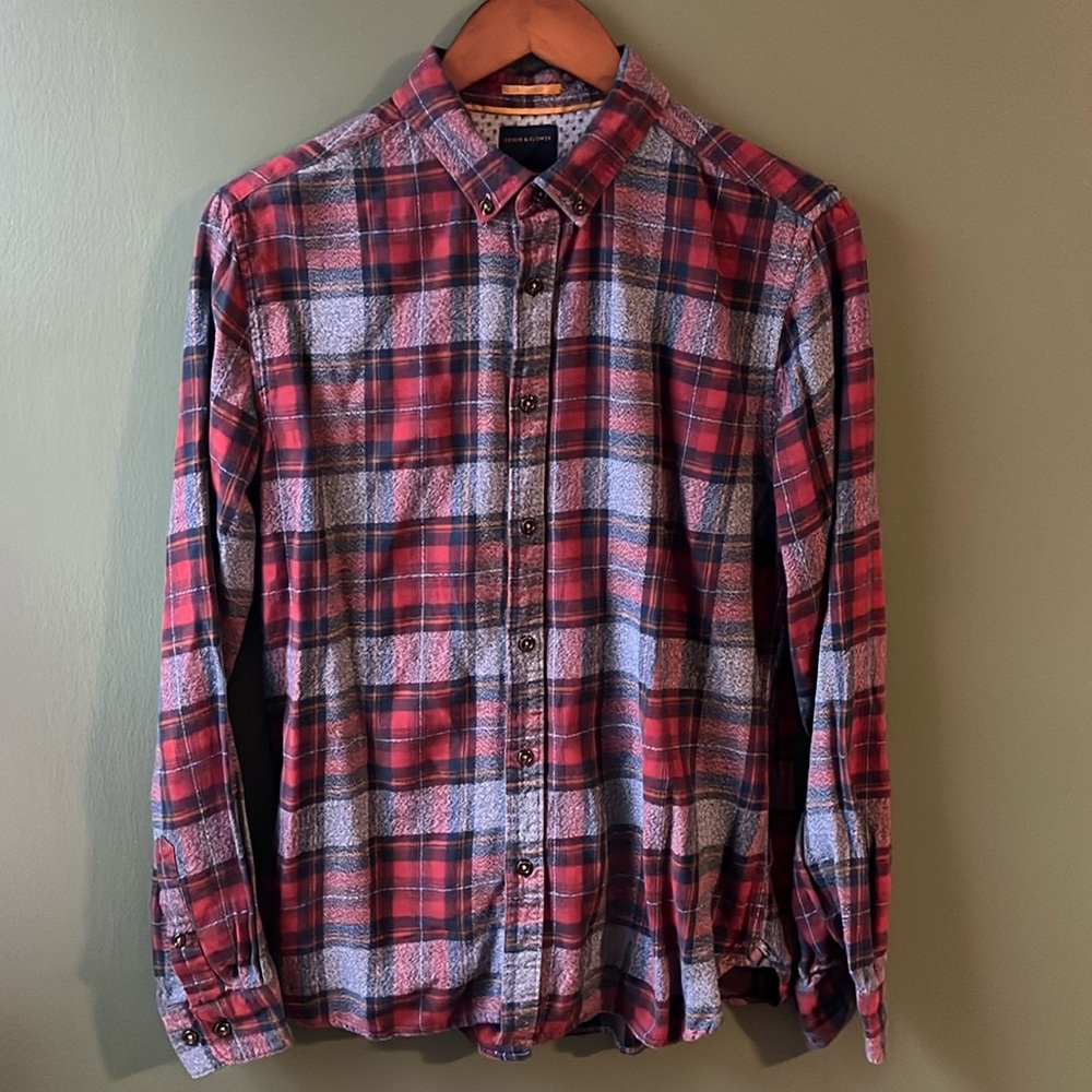 Denim & Flower Slim Fit Flannel Button Down - M- 100% Cotton